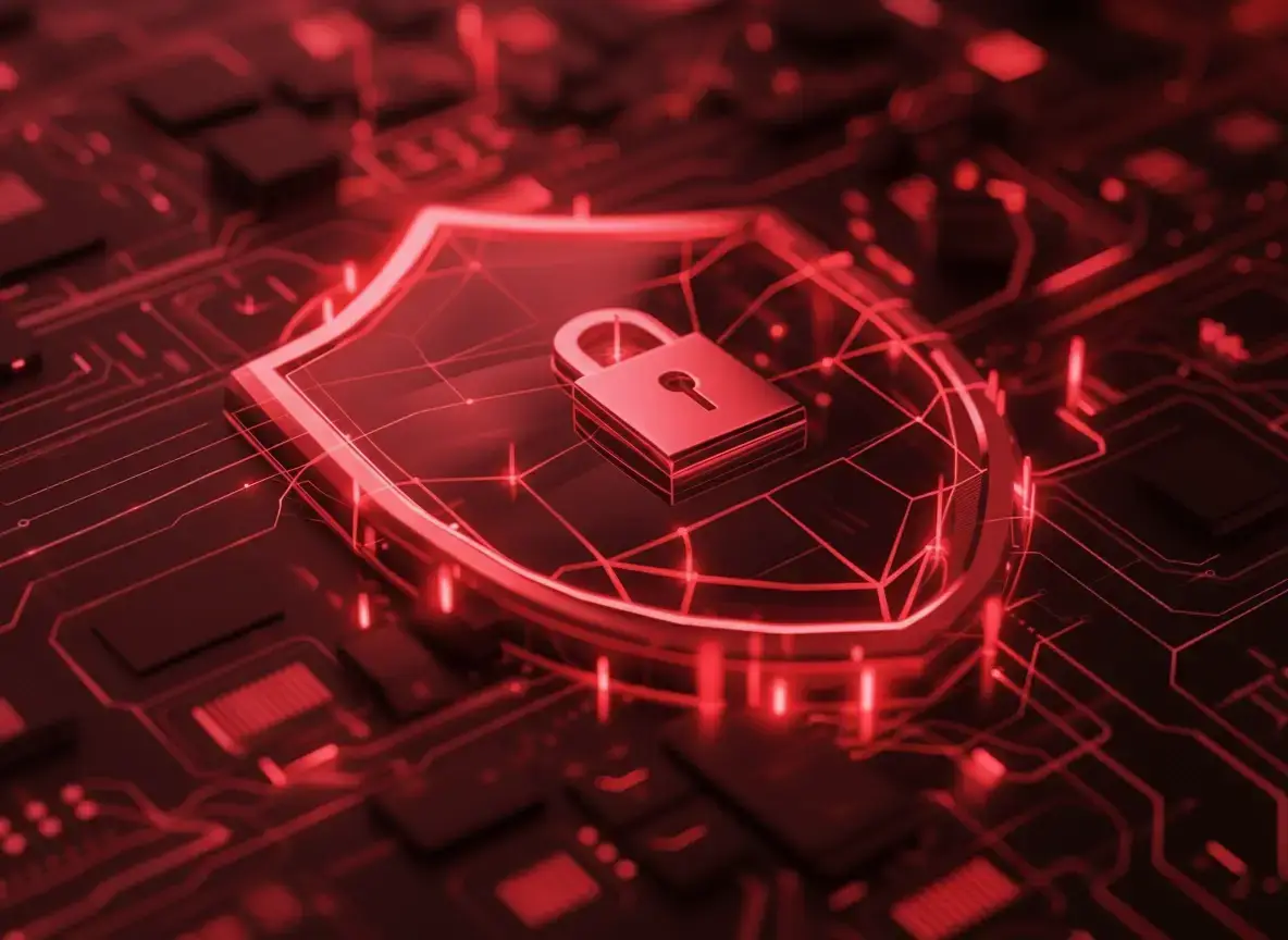 Cybersecurity shield and lock protecting business data